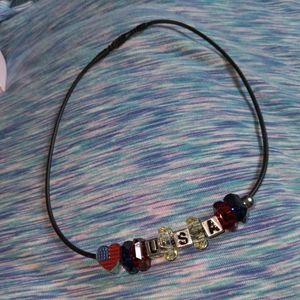 Hand crafted New red white and blue crystal statement necklace patrotic